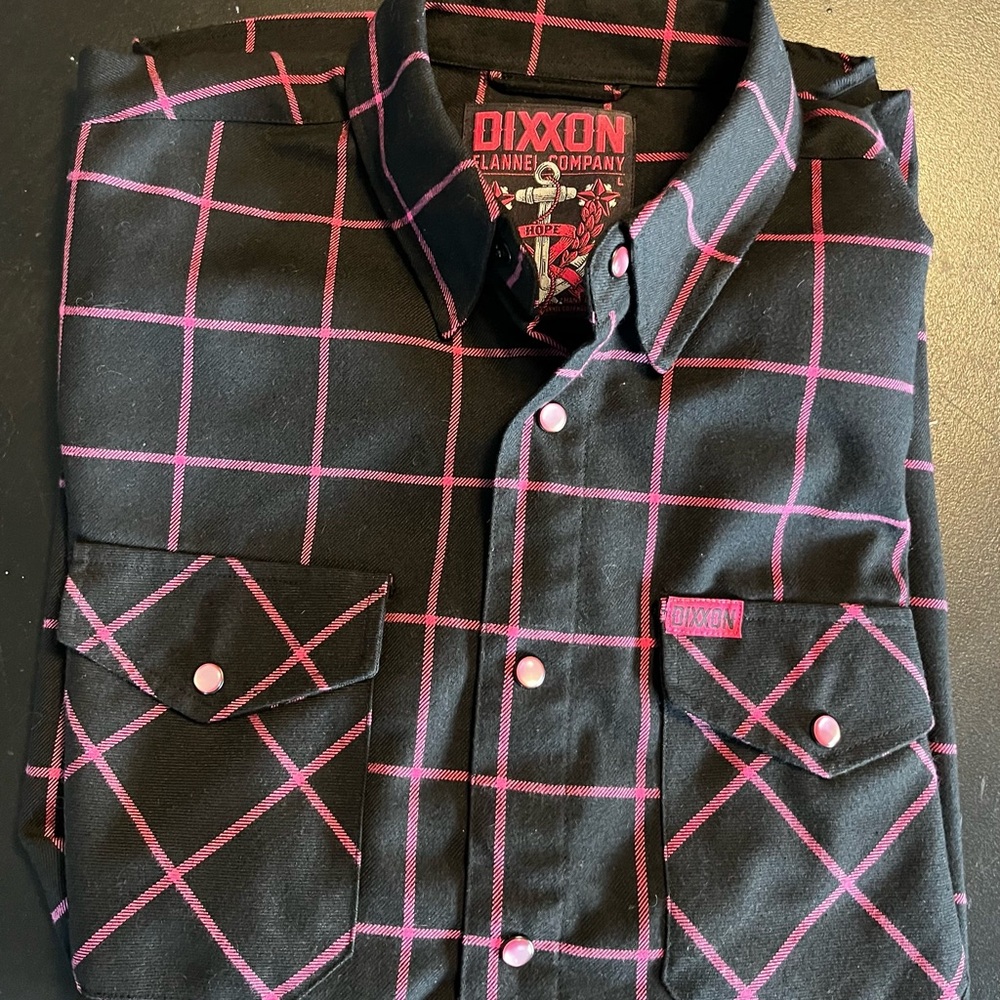 DIXXON Men's Black and Pink Plaid Shirt - L